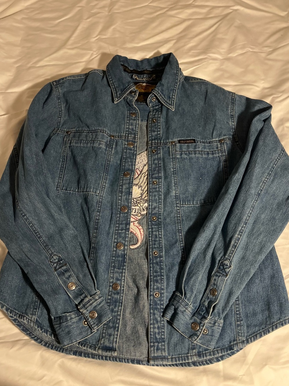 Women’s large long sleeve denim button down - Blue